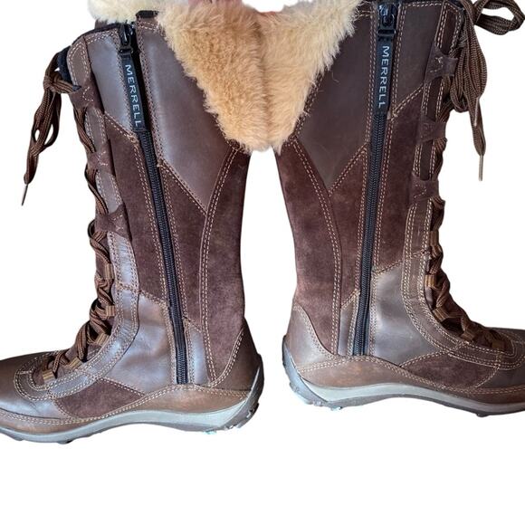 Merrell Prevoz Waterproof Brown Leather Fur Lace Zip Boots size 8.5 - Picture 13 of 15